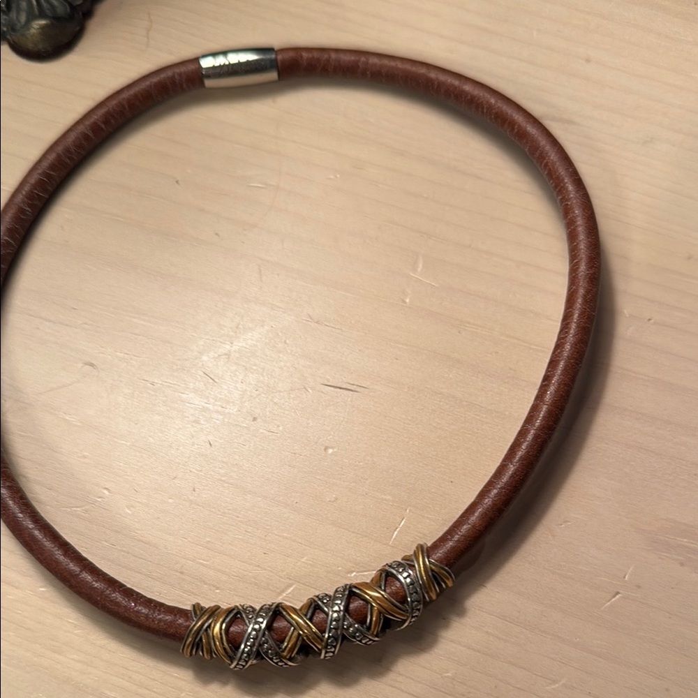 Brighton Brown and Silver Necklace/bracelet with Leather and Beads - Picture 3 of 10